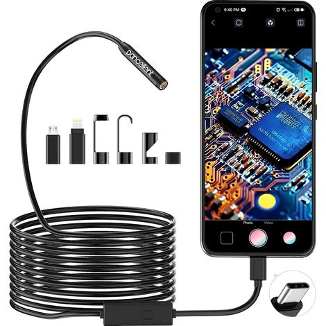 Endoscope Industriel - 1 Câble 5M - IP67 Étanche - 1920P HD 8 LED - Android iOS Smartphone (1/5)