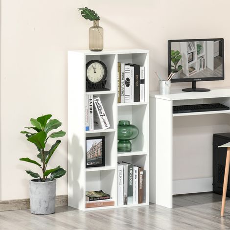 Bibliothèque en forme de cube avec 7 étagères de tailles différentes - 50x24x106 cm - bibliothèque moderne en bois - blanche