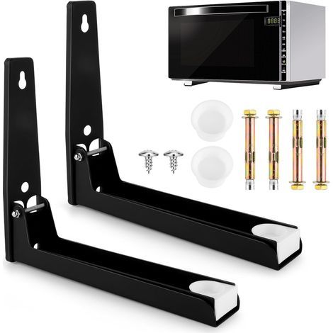Microwave Wall Mounts, Adjustable 22.8-30.3cm, Black Steel, 50kg Load Capacity, Kitchen (1/5)