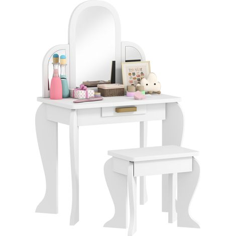 Kids Dressing Table Set, with Mirror and Drawer - White (1/5)