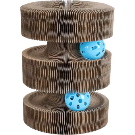 Balle À Gratter Chat - Carton Ondulé Recyclé - Forme Sphérique Pliable Avec Cloche Déroulable - Pour Tous Âges - 1 Pièce (1/5)