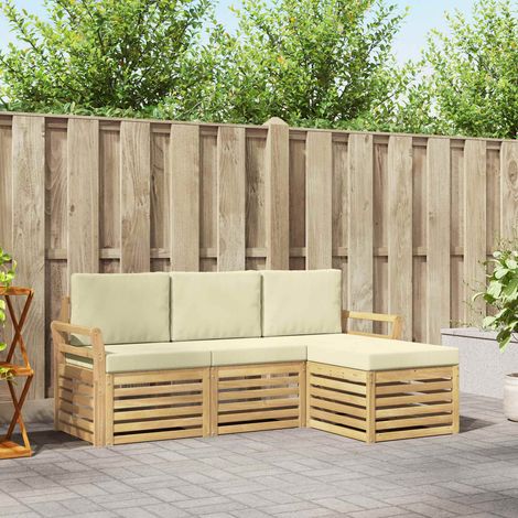 vidaXL Outdoor-Sofagarnitur 4 pcs Weiß und Creme 193,5 x 122,5 x 73 cm (1/5)