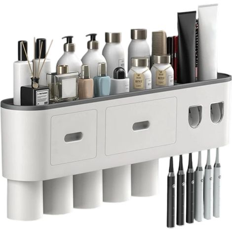 Porte-brosses à dents créatif, gobelet pour brosse à dents sans trou, rangement mural pour toilettes, presse-dentifrice automatique (1/5)