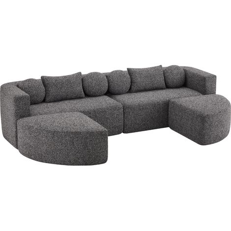 Canapé-lit modulaire avec fonction couchage, canapé cloud entièrement compressé, chenille, sans montage, noir, L292 x P165 x H68 cm (1/5)