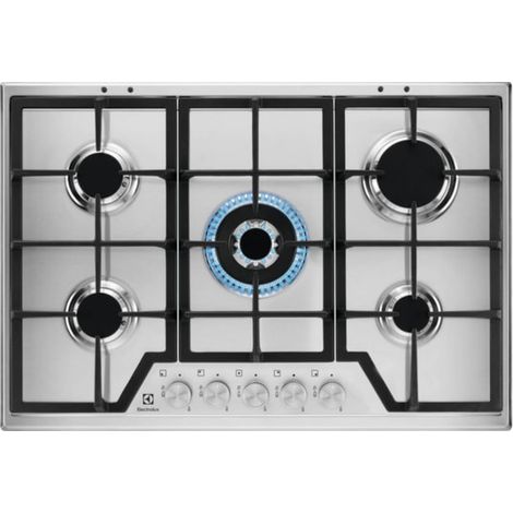 Electrolux – Plaque de cuisson gaz 5 foyers – Brûleur multi couronne 4000W – Grilles en fonte – Dimensions 74,4 x 51 cm – Sécurité gaz par thermocouple