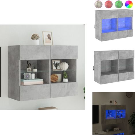 TV-Wandschrank mit LED-Leuchten Betongrau 78,5x30x60,5 cm - TV-Schrank - Beton Grau - Regal - Wandregal - Fernsehschrank (1/5)