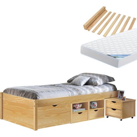 CALI - Pack Lit Multi-Rangement 90x200 + Matelas Ibiza (1/3)