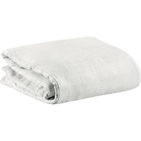 Housse de couette en lin lavé stonewashed blanc 240 x 220 cm finition bouteille - PANGIVO (1/4)