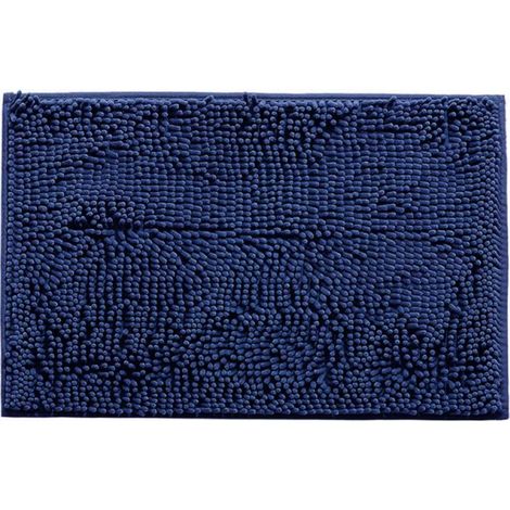 Tapis de bain chenille en microfibre douce et moelleuse, lavable en machine, 51 x 81 cm (20 x 32 pouces), pour salle de bain, cuisine, chambre, bleu foncé (1/4)