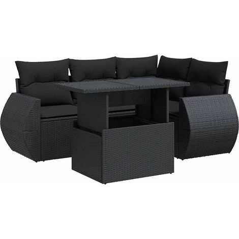 Set Divani da Giardino 5 pz con Cuscini in Polyrattan Nero vidaXL (1/5)