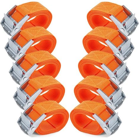 Sangles d'arrimage 1M - 10 Pièces Sangle Cliquet avec Boucles à Came Alliage Antirouille Réglable à Dégagement Rapide Sangle Arrimage pour Transport de Vélo Moto Bagage-orange (1/4)