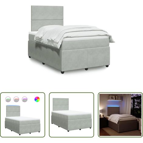 vidaXL LED-Beleuchtung - Boxspringbett mit Matratze Hellgrau 120x200 cm Samt (1/5)