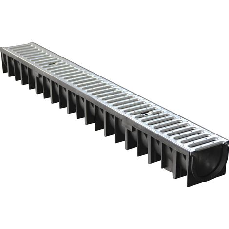 Caniveaux en polypropylène avec grille en acier galvanisé - (Dimensions intérieures : l 100 x 90 mm) - (Dimensions extérieures : l 120 x h 90 mm) - A15 - Assure un drainage optimal