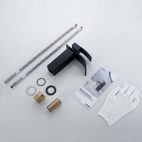 Robinet Lavabo - Cascade Noir - Mitigeur Monocommande - Pour Vasque Encastrée - Hauteur Bec 183 mm - Laiton - 1 Pièce (1/5)