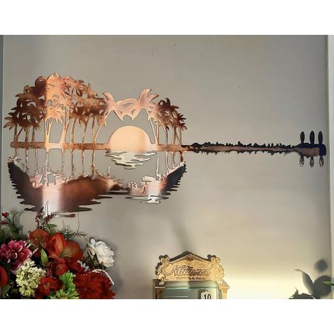 Décoration murale guitare coucher de soleil sur forêt métallique pour studio de musiciens (1/5)