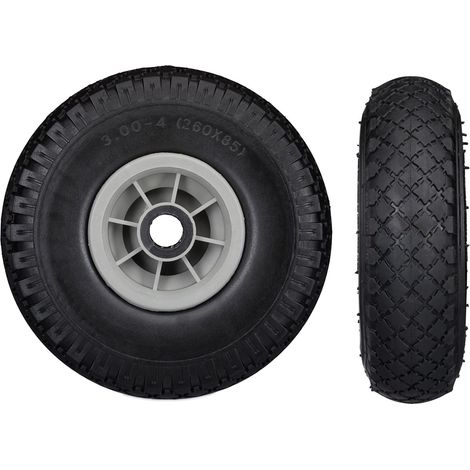 Lot de 2 roues de brouette increvables 26 x 8,5 cm avec roulement à aiguilles confort transport en caoutchouc noir (1/4)