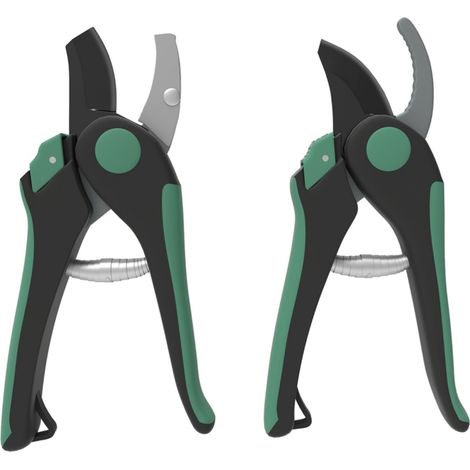 Sécateur Électrique - Kit Jardin 2 Outils Métal : Lame Courbe et Enclume - Cadeau Idéal Hommes Femmes - Vert/Noir (1/5)