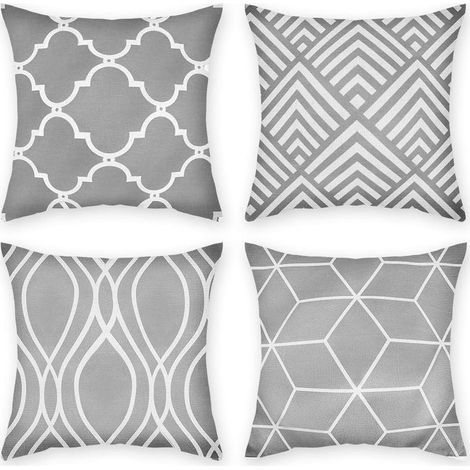 Set di 4 fodere per cuscini 45 x 45 cm – Cotone grigio decorativo – Cerniera invisibile per ufficio, divano, auto, giardino (1/5)