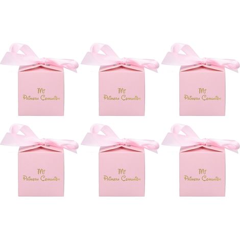 Set mit 50 goldfarbenen, rosafarbenen Gastgeschenkboxen zur Erstkommunion, als Gastgeschenke (1/5)