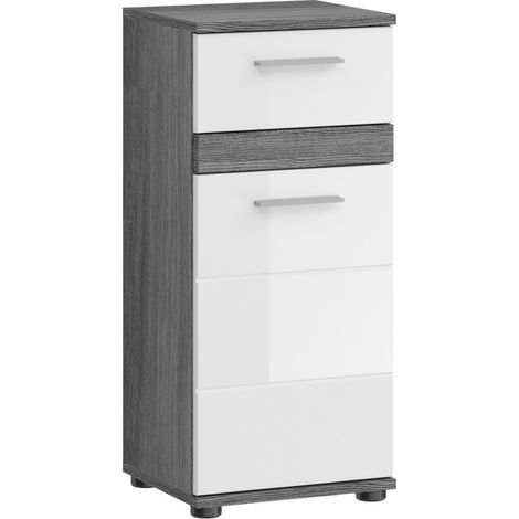 Mobiletto da bagno - Collezione WILLIAM - 2 vani, 1 porta, 1 cassetto - Colori bianco e rovere cenere