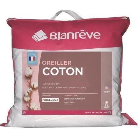 BLANREVE Lot de 2 Oreillers en coton - 60 x 60 cm - Blanc (1/6)