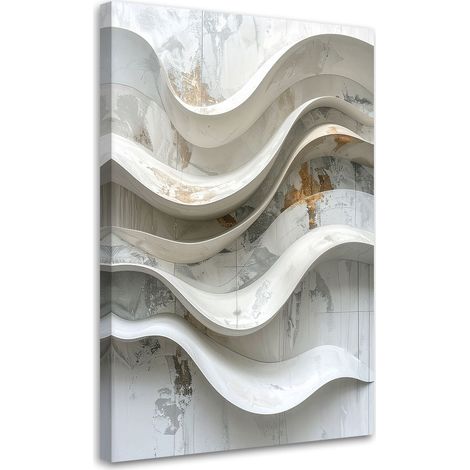 Quadro su tela, Astrazione geometrica stile glamour bianco con onde, 20x30 (1/5)