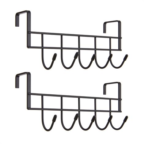 Porte-manteaux pour portes - Set de 2 porte-manteaux pour portes - Porte-manteau pour serviettes et vêtements - Métal - Noir (1/5)