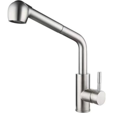 Robinet de Cuisine Télescopique avec Bec en Tuyau - Robinet Mixte Évier Extractible à Rotation 360° Anti-Éclaboussures en Inox, Installation sur Plan- (1/4)