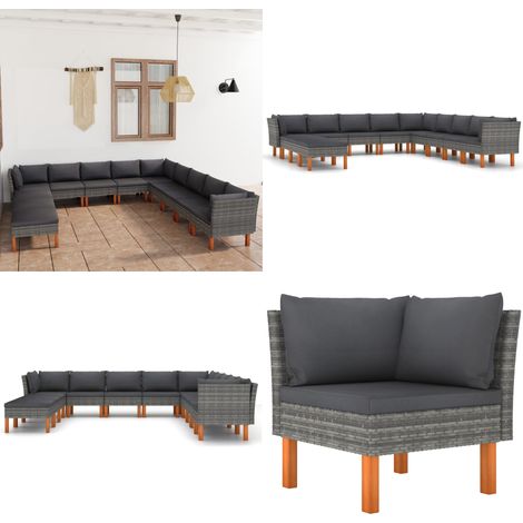 12-tlg. Garten-Lounge-Set mit Kissen Poly Rattan Grau - Gartenmöbel - Loungemöbel - Outdoor Möbel - Rattan Gartenmöbel - PE-Rattan - Home & Living (1/5)