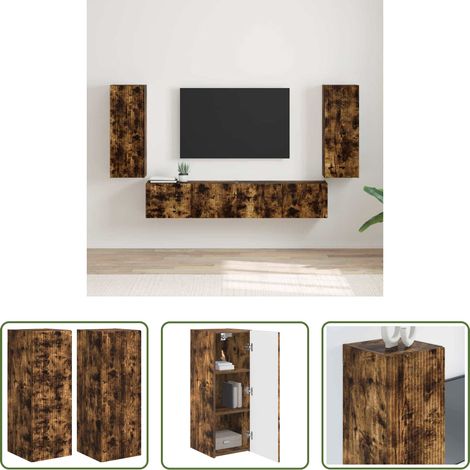 Holzregal - TV-Wandschrank 2 pcs Geräucherte Eiche 30 x 31 x 80 cm (1/5)