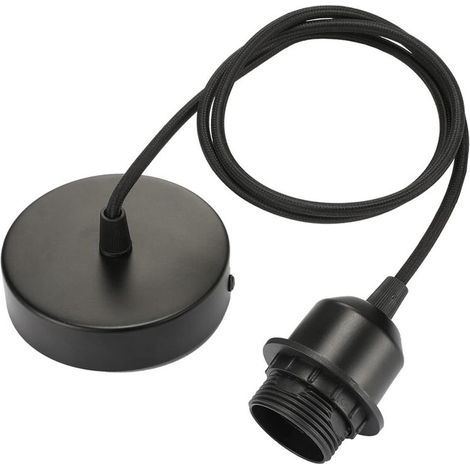 Pendelleuchte mit E27-Fassung und verstellbarem 100 cm Textilkabel – E27-Fassung, kompatibel mit Lampenschirmen – 60 W – 220–240 V – Schwarz (1/5)