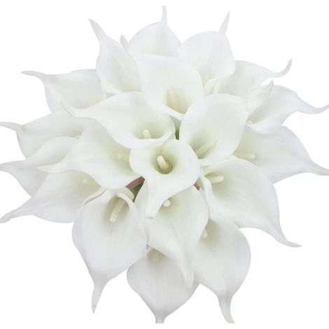24 arums artificiels en latex, bouquet réaliste d'une seule tige pour la décoration de la maison, des fêtes, du bureau, des mariages et des compositions florales (blanc pur) (1/5)