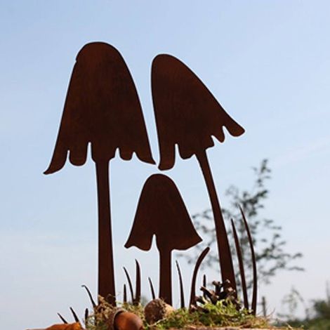 Champignons Décoratifs en Métal Aspect Rouille Patine Décoration Automne Jardin - PANGIVO (1/4)