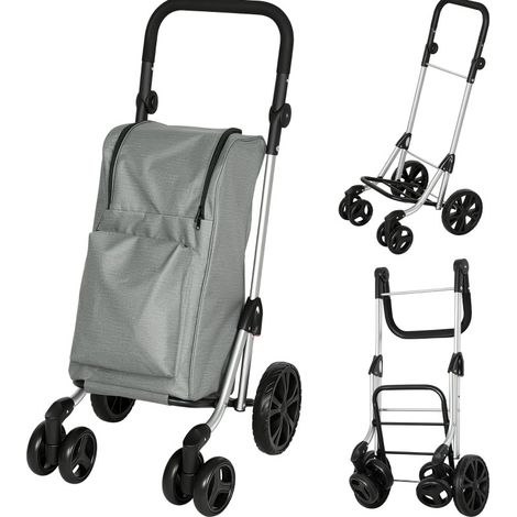 Chariot de courses pliable avec sac isotherme 46L, cadre aluminium, gris, poignée ajustable (1/5)