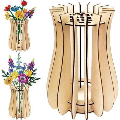 Vase en bois design puzzle, peut contenir jusqu'à 33 bouquets, coloris bois naturel. (1/5)
