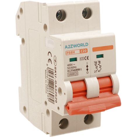 MCB Interruttore Magnetotermico Automatico Curva C 2P 2M 10000A AC 400V IP20 PB8H, Corrente Disponibili 10A 16A 20A 25A 32A 40A 50A 63A (C20A) (1/3)