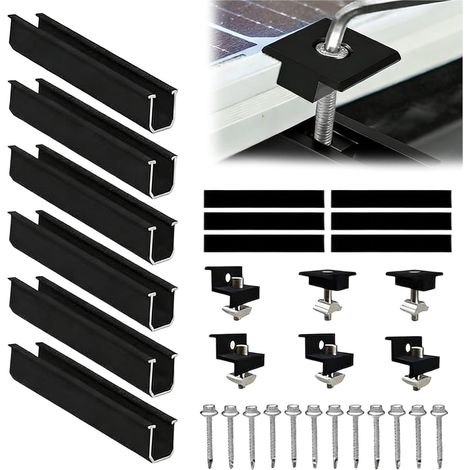 Support de panneau solaire plat I Kit pour 2 panneaux I Support de panneau solaire pour centrale de balcon I Support de toit plat pour modules PV I Kit de fixation de panneau solaire avec pince (1/5)