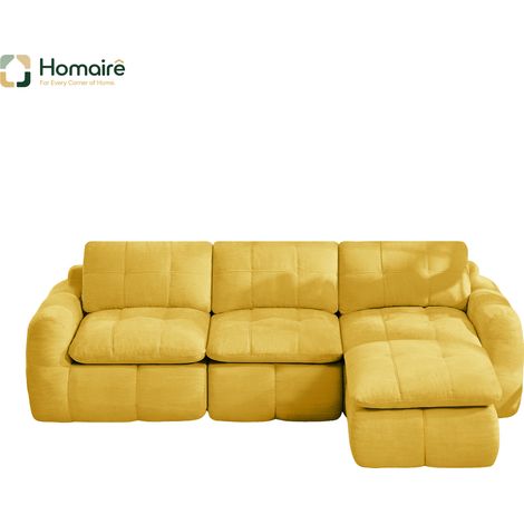 Canapé modulable en chenille jaune avec accoudoirs 264 x 160 x 68 cm HOMAIRE (1/5)