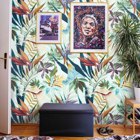 Premium Tropische Tapete mit Blumenmotiv für Innenräume Tropicale Blue