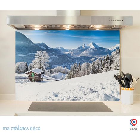 Fond de hotte : Montagnes enneigées - Verre trempé - 70 cm - 60 cm (1/5)