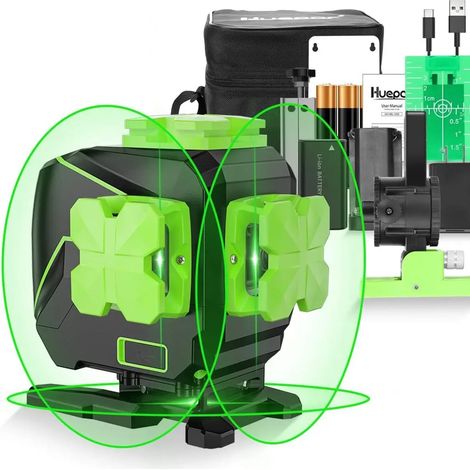 Niveau laser, alignement 3D, faisceau vert, marron