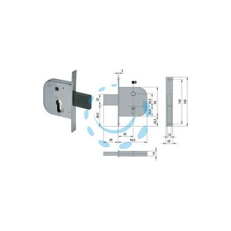 SERRATURA INFILARE PER CANCELLI CON QUADRO CATENACCIO E SCROCCO 42312 - mm.50 (42312500)