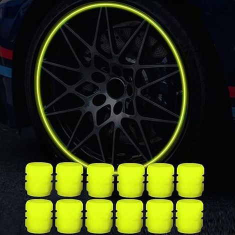 Lot de 12 Bouchons Valve Pneu Voiture Fluorescents, Bouchons de Tige de Valve de Pneu de Voiture Lumineux Universels Capuchon Anti-poussière de Voiture pour Auto, SUV, Moto, Camion (1/5)