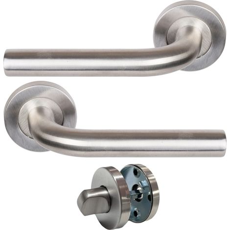 Coppia di Maniglie KLOSE Besser con Rosette, modello “Elsa” a L, in acciaio inox 304  +1 Coppia di coccarde di condanna