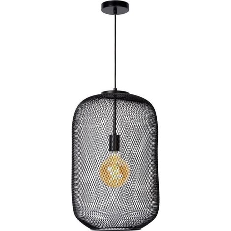 Suspension Lucide Mesh métal noire Ø35 E27 40W variable (1/5)
