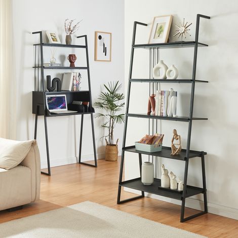 Set de muebles 'Storfjord' 2 piezas: 1x escritorio 1x estantería de pie metal - Negro [en.casa] (1/5)