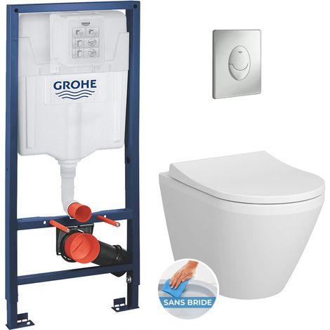 Grohe Pack  bastidor Rapid SL + inodoro Vitra Integra + asiento con cierre suave + placa cromo mate (RapidSL-IntegraRimless-7)