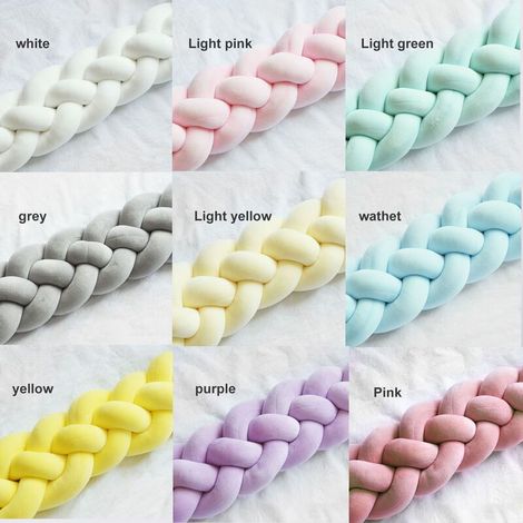 Tour de lit bébé 3m en velours – Coussin serpent tressé – Protection douce pour berceau – Décoration chambre enfant jaune rose bleu vert (1/4)