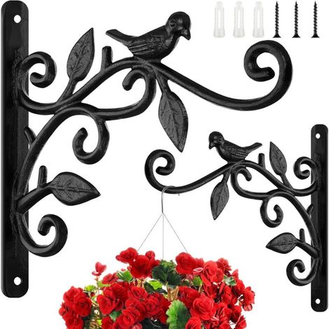 2 supports de suspension pour plantes en crochet, 25 cm, fixation murale, en crochet décoratif, résistants à la rouille, avec vis et chevilles. (1/5)