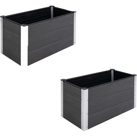 2er-Set hochbeet  Wetterfester Pflanzkasten aus WPC + Aluminium, ohne Boden, Grau, 100x50x50cm